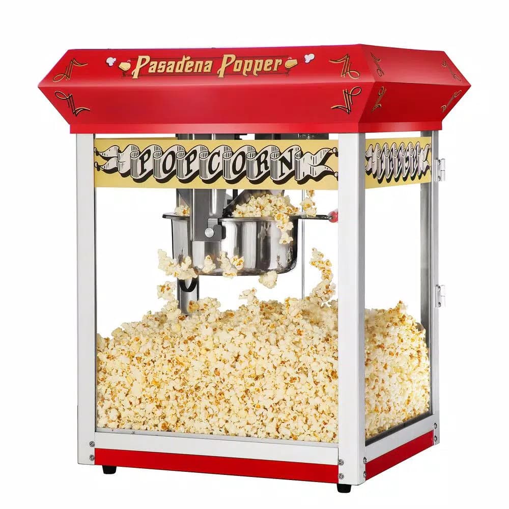 Great Northern Pasadena 8 oz. Antique Red Popcorn Machine with Cart, Commercial Quality Oil Popper