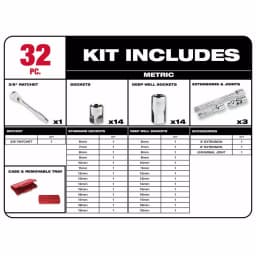 Milwaukee 3/8 in. Drive Metric 32-Piece Ratchet and Socket Set thumbnail 2