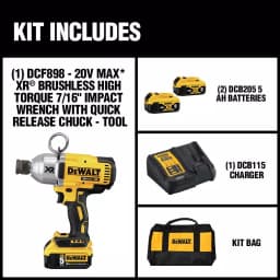 DEWALT 20V MAX XR Brushless High Torque Impact Wrench with 7/16 in. Quick Release Chuck, (2) 5.0 Ah Batteries & Charger thumbnail 2