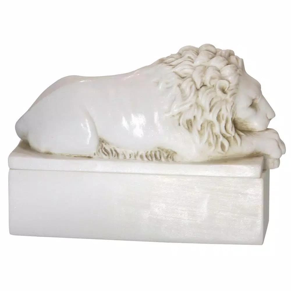 Unbranded Lion Decorative Trinket Box - White Marble Look Resin Jewelry & Keepsake Holder