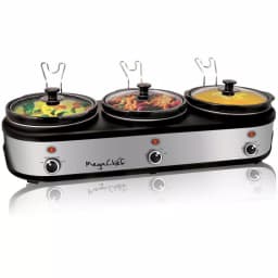 MegaChef 7.5 Qt. Stainless Steel Slow Cooker & Buffet Server with 3 Ceramic Crocks thumbnail 1