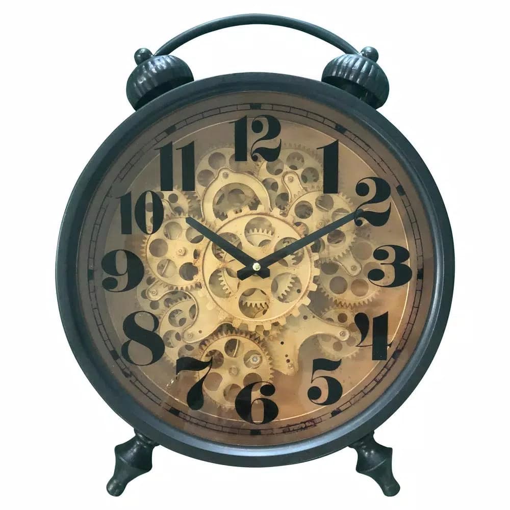 Yosemite Home Decor Black and Brass Gear Table Top Analog Clock
