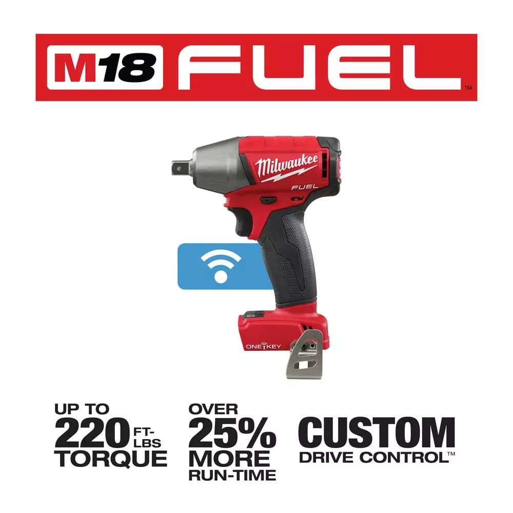 Milwaukee M18 FUEL 1/2 in. Compact Impact Wrench with Pin Detent, ONE-KEY, Brushless, Tool-Only