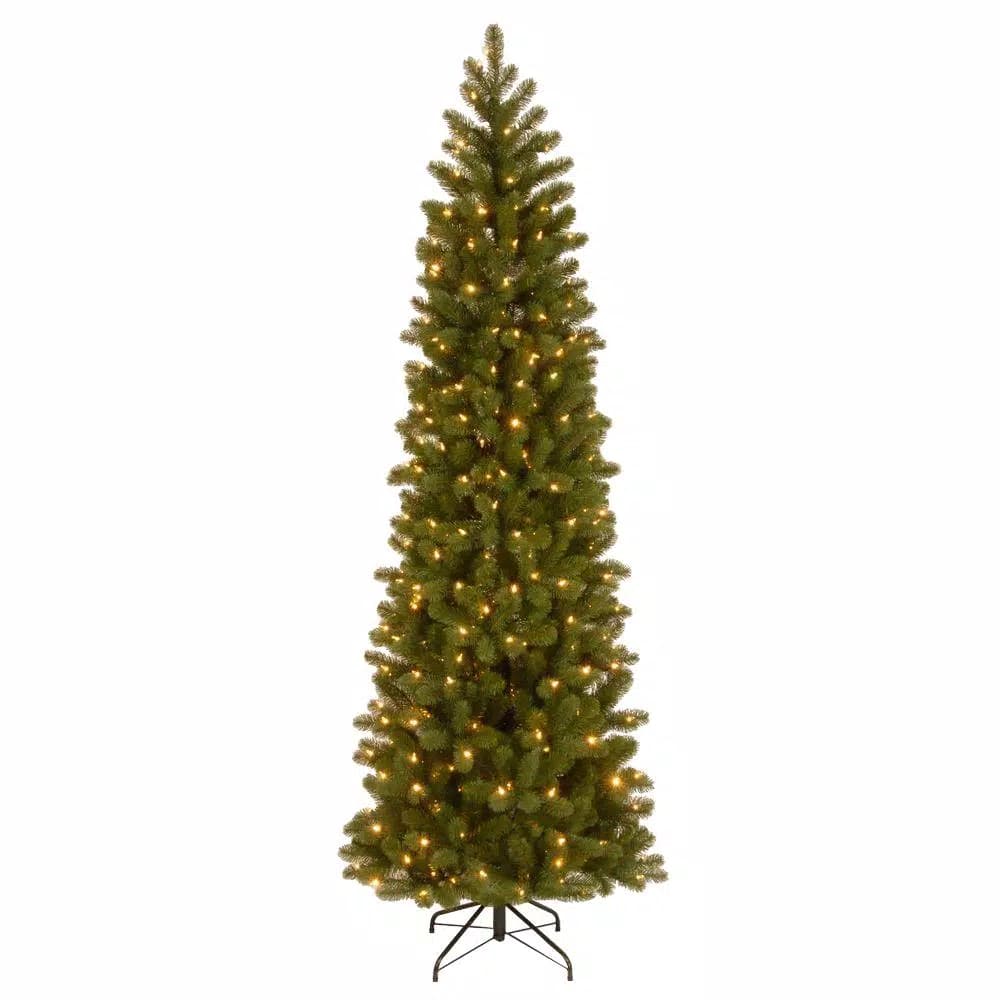 National Tree Company 7.5 ft. Feel Real Down Swept Douglas Fir Pencil Slim Artificial Christmas Tree with 350 Clear Lights