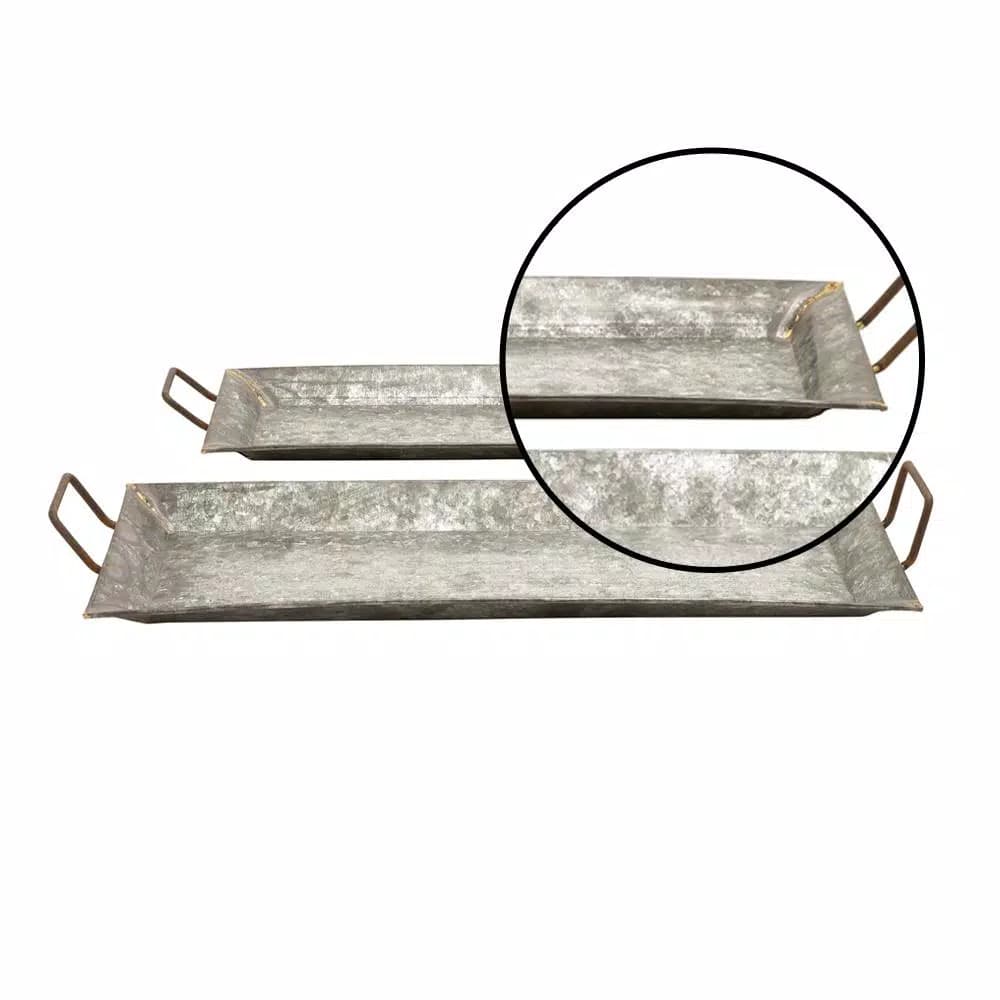 LITTON LANE Farmhouse Galvanized Metal Rectangular Serving Trays, Set of 2