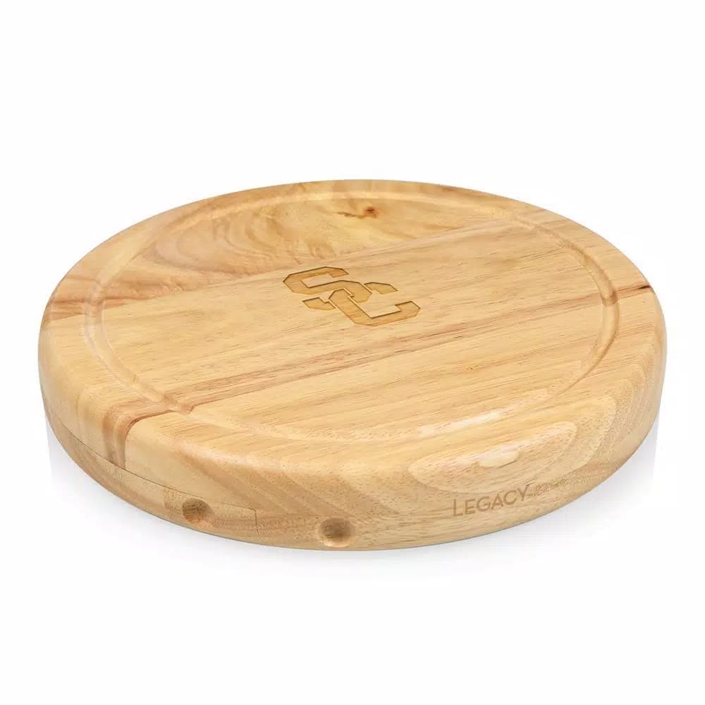 TOSCANA USC Trojans Circo by Picnic Time Rubberwood Cheese Board Set with 4 Stainless Steel Tools