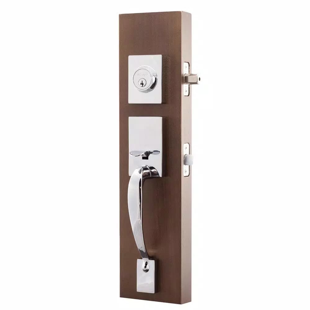 Copper Creek Craftsman Polished Stainless Steel Front Door Handleset with Left-Hand Scandinavian Lever