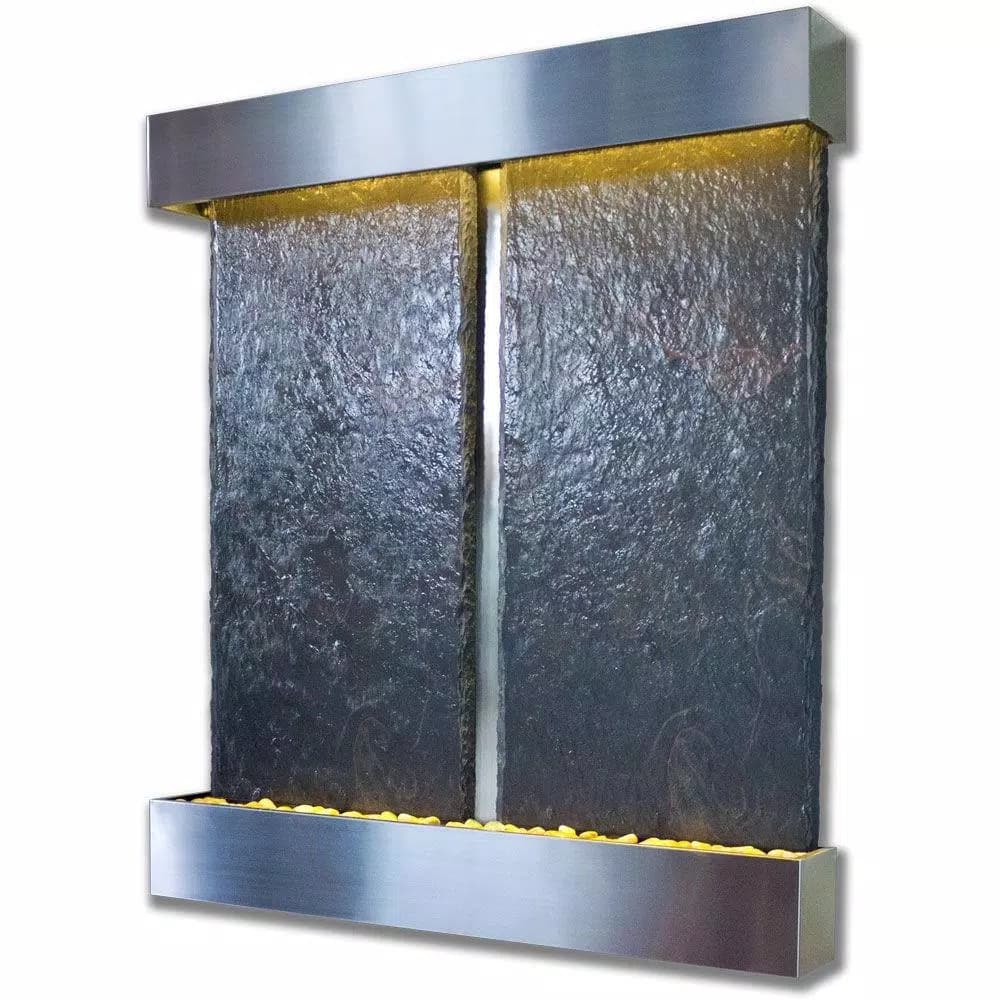 Water Wonders Nojoqui Falls Double Lightweight Slate Wall Fountain with Stainless Steel Trim