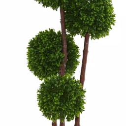 Nearly Natural 48 in. UV Resistant Artificial Boxwood Four Tier Topiary Tree in White Clay Planter thumbnail 2