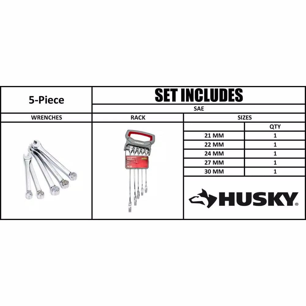 Husky 5-Piece Metric Extra Large Combination Wrench Set