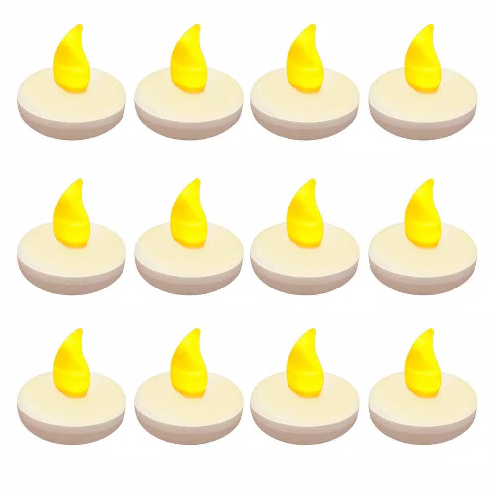 LUMABASE Amber Floating LED Tea Light Candles, Waterproof Battery Operated, 1.25 x 1.25 in, 12-Count