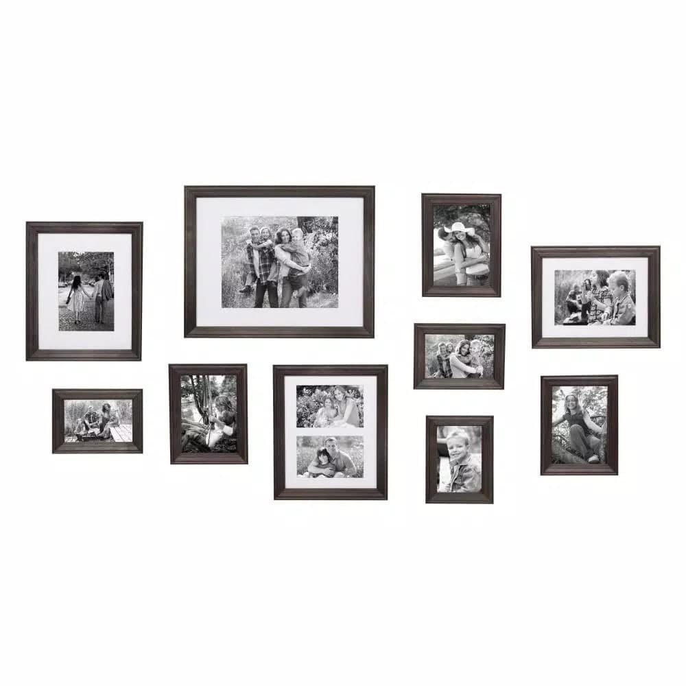 Kate and Laurel Bordeaux Charcoal Gray Wood Gallery Wall Picture Frame Set, 10-Piece