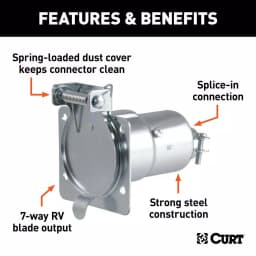 CURT 7-Way Round RV Blade Connector Socket, Vehicle Side, Diecast Metal thumbnail 3