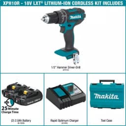 Makita 18V LXT Cordless 1/2 in. Compact Hammer Driver Drill Kit with Two 2.0 Ah Batteries, Charger, and Case thumbnail 2