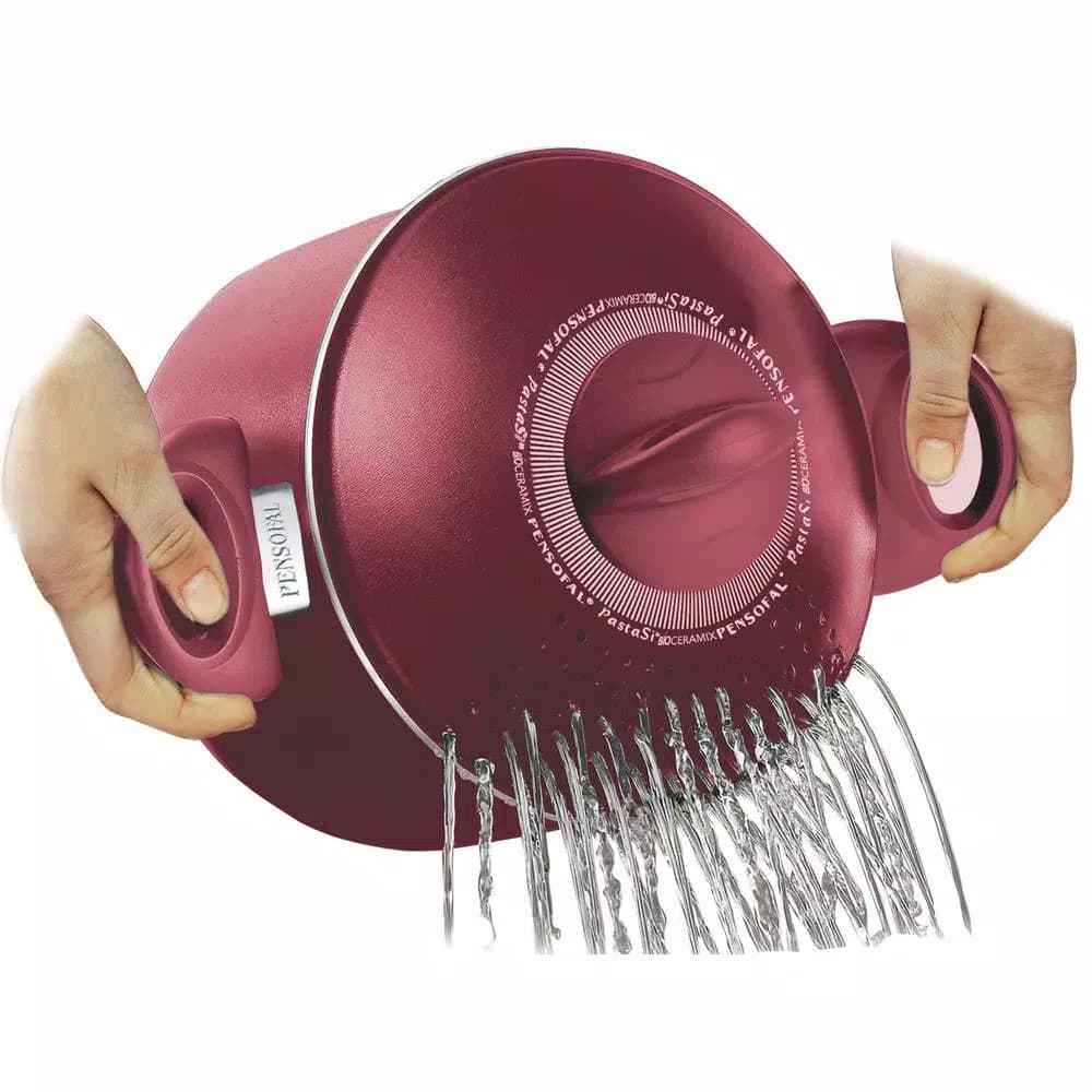 Pensofal PastaSi 7 Qt. Aluminum Ceramic Nonstick Pasta Pot with Locking Strainer Lid, Princess Passion Pink
