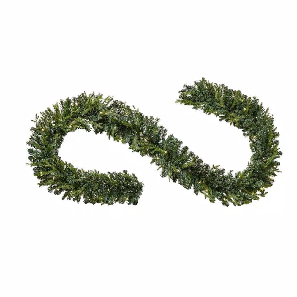Home Accents Holiday 12 ft. Pre-Lit Norway Garland with 70 Warm White LED Lights, Battery Operated
