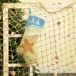 Glitzhome 19 in. Hooked Starfish Christmas Stocking, Nautical Blue Ocean Theme thumbnail 6
