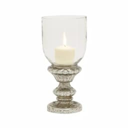 LITTON LANE 14" Tarnished Silver Glass Hurricane Candle Holder - Classic Fluted Pedestal thumbnail 2