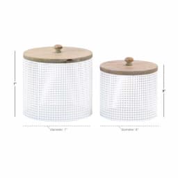 LITTON LANE White Iron Mesh Round Canisters with Wooden Lids, Set of 2 thumbnail 6
