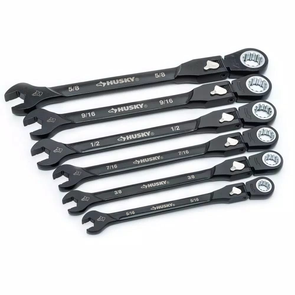 Husky 6-Piece SAE Flex-Head Ratcheting Wrench Set, 100-Position Locking