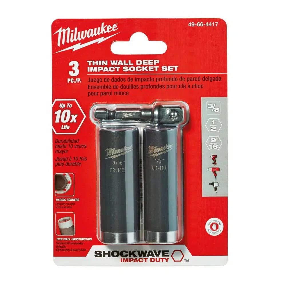 Milwaukee SHOCKWAVE Impact Duty 3/8 in. Drive Deep Well Socket Set, 3-Piece