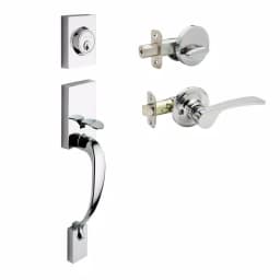 Copper Creek Craftsman Polished Stainless Steel Front Door Handleset with Left-Hand Scandinavian Lever thumbnail 1
