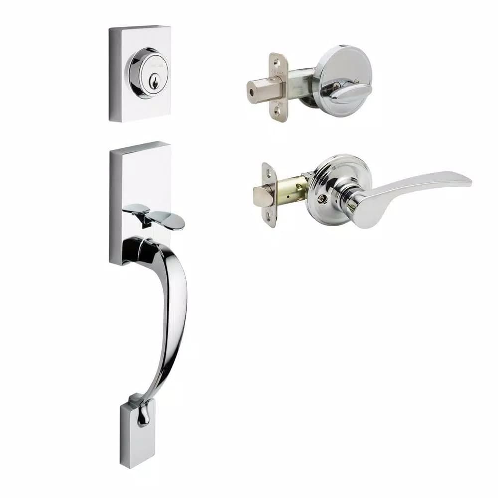 Copper Creek Craftsman Polished Stainless Steel Front Door Handleset with Left-Hand Scandinavian Lever