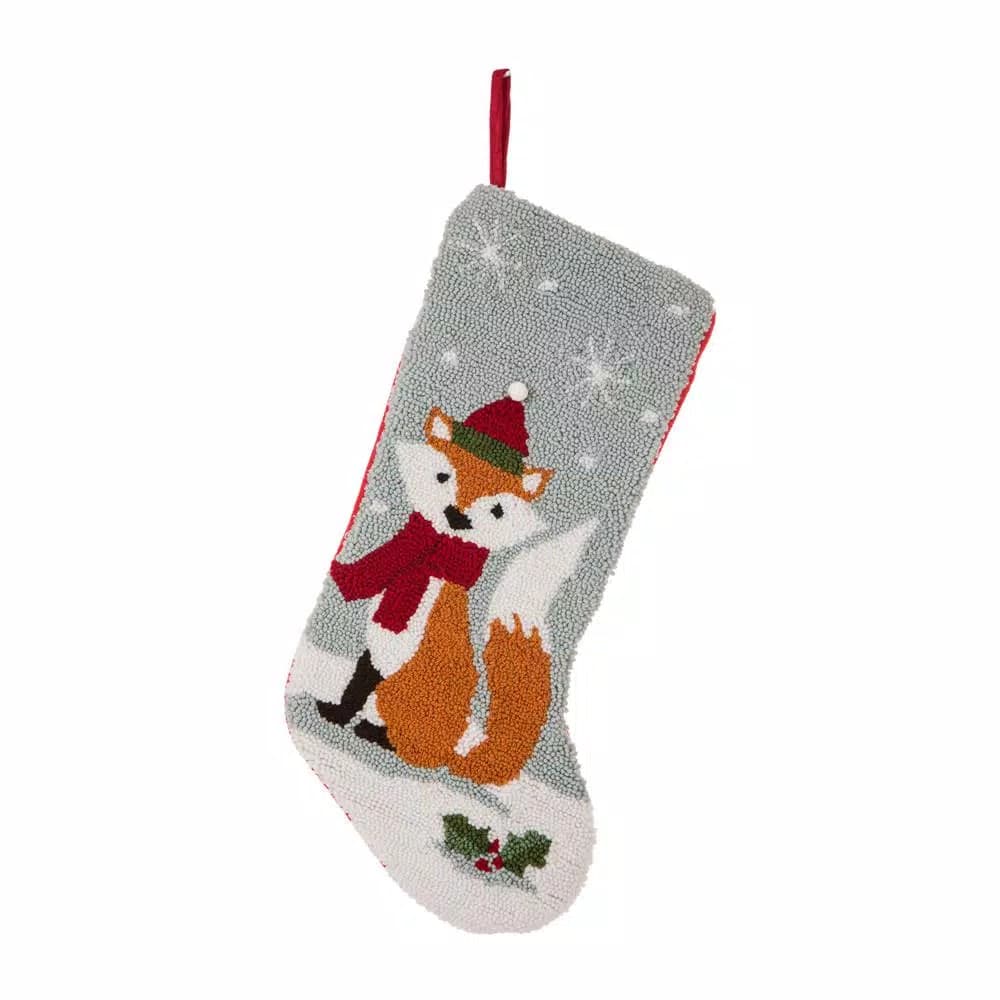Glitzhome 19 in. Polyester Fox Hooked Christmas Stockings, 2-Pack