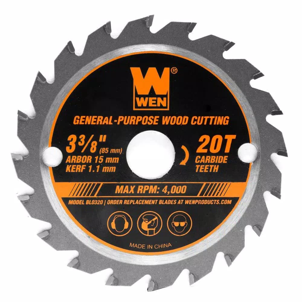 WEN 3-3/8 in. 20-Tooth Professional Woodworking Circular Saw Blade, 15 mm Arbor