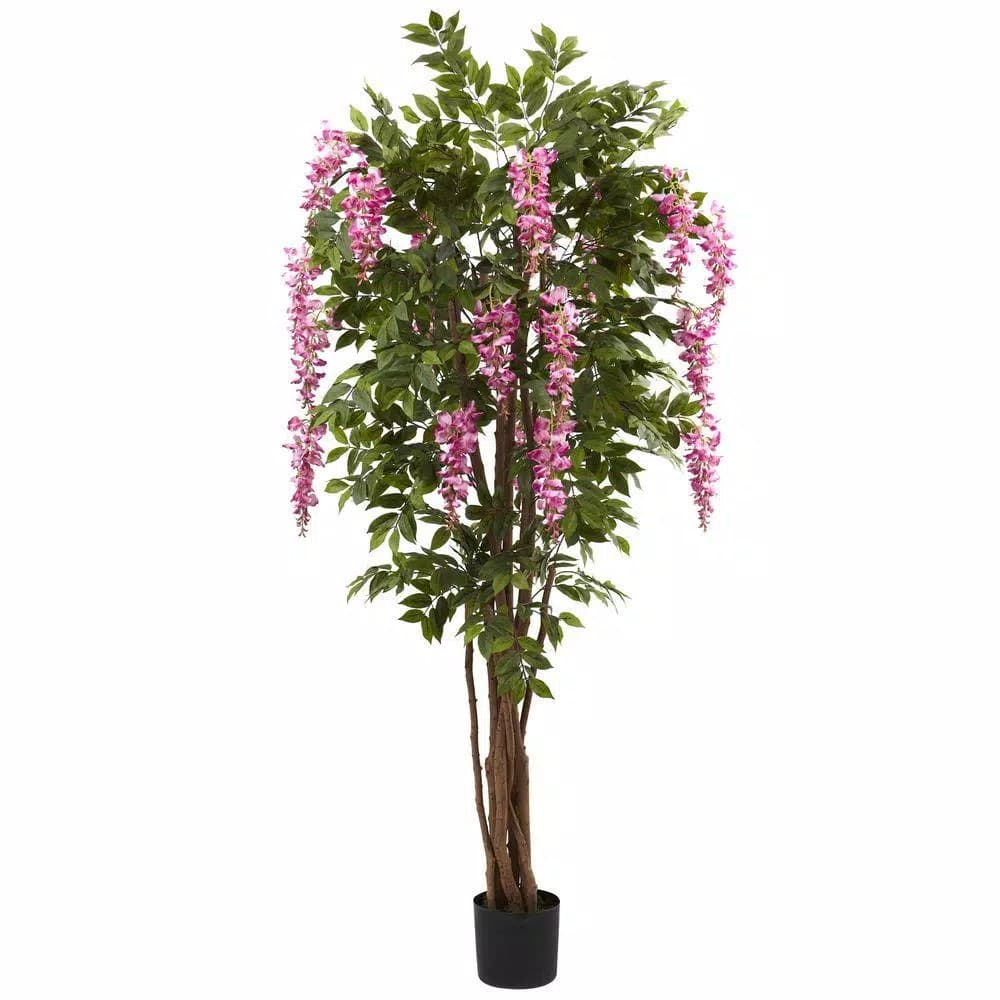 Nearly Natural 6.5 ft. Pink Wisteria Silk Tree with Multiple Trunks