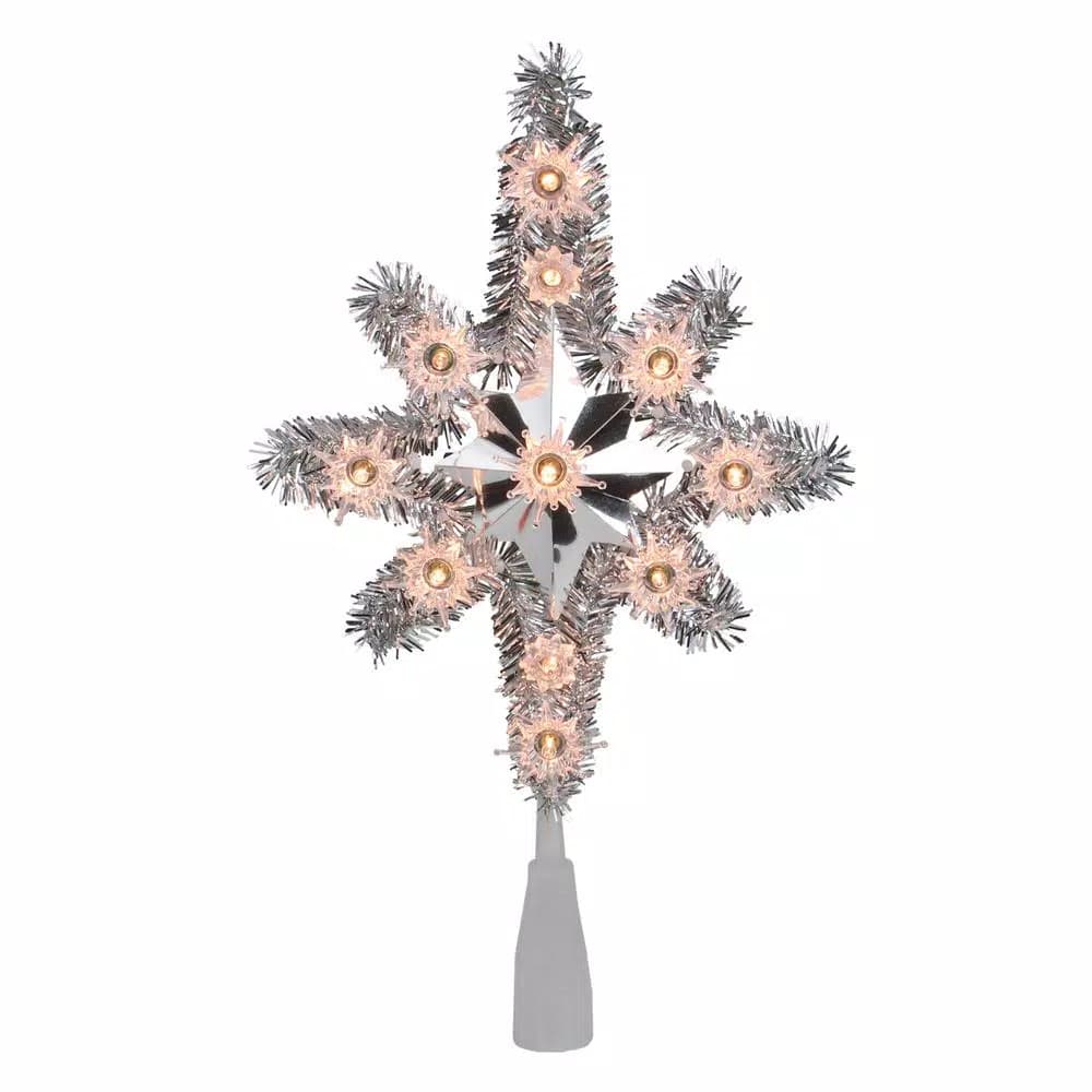 Northlight 11 in. Silver Tinsel Star of Bethlehem Christmas Tree Topper with Clear Mini Lights
