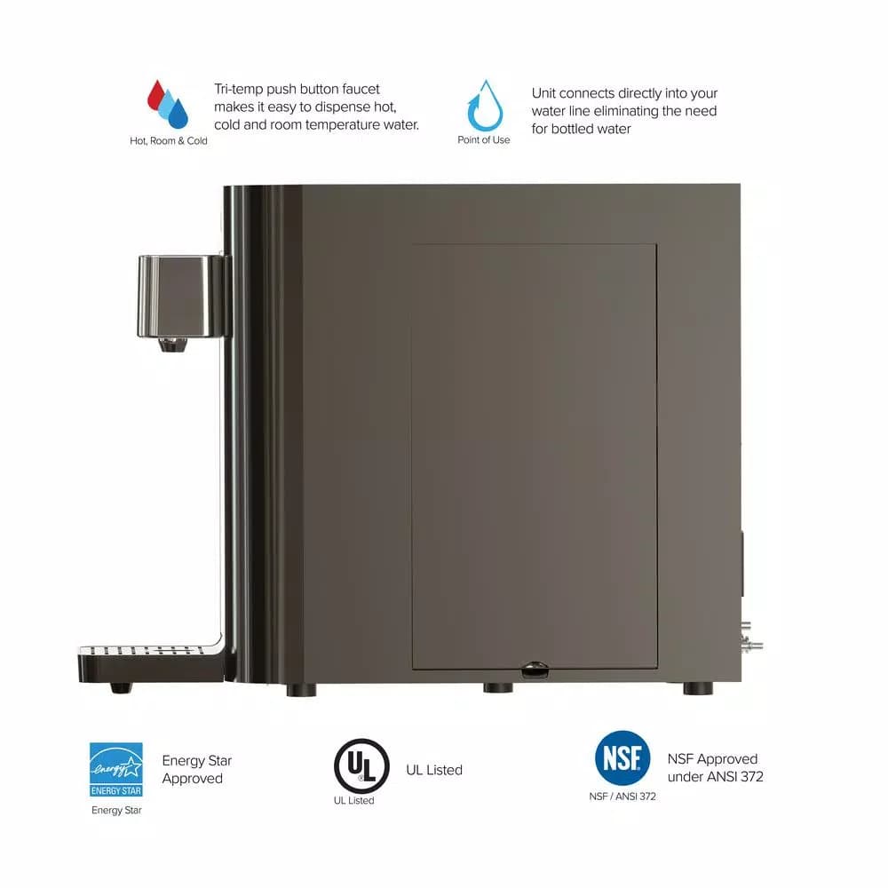 Brio Tri-Temp 2-Stage Countertop Bottleless Water Cooler with UV Self-Cleaning, Black