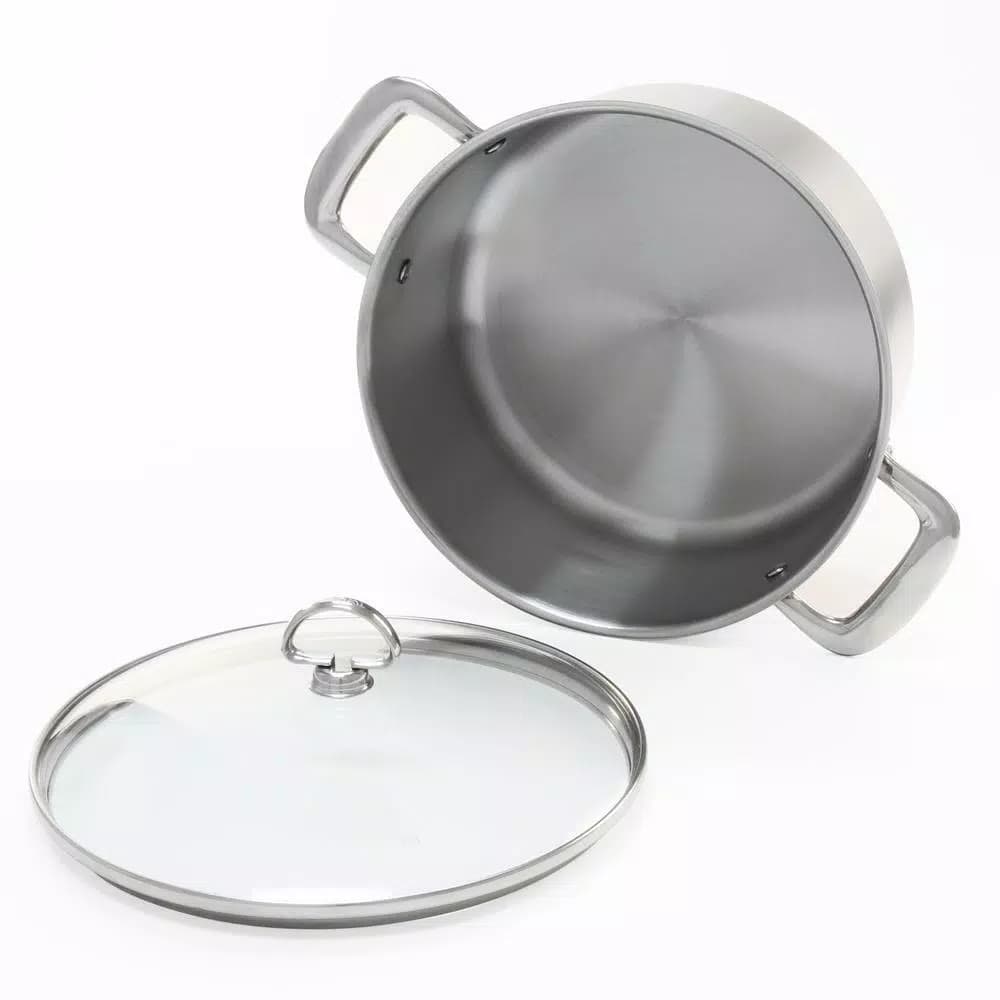 Chantal Induction 21 Steel 6 Qt. Round Stainless Steel Casserole Dish with Glass Lid, Brushed Stainless Steel