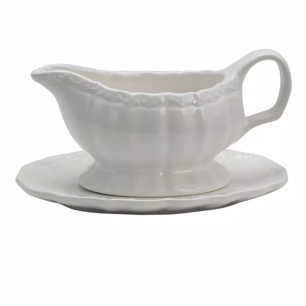 Gibson Home Cafe Posh by Gibson Home 15 oz. White Gravy Boat and Saucer Set