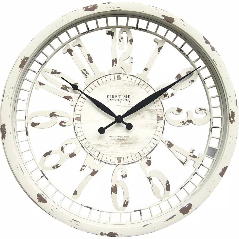 FirsTime Whitney 20 in. Farmhouse Wall Clock - Antique Cream Distressed Finish