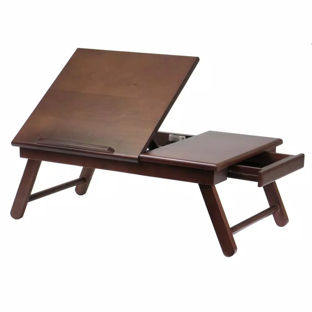 Winsome Alden Solid Wood Lap Desk with Flip Top and Pull-Out Drawer, Antique Walnut Finish