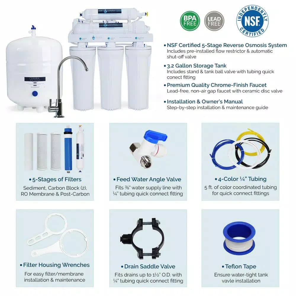 Olympia Water Systems 5-Stage Under-Sink Reverse Osmosis Water Filtration System, 50 GPD