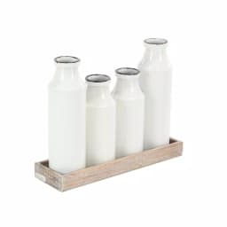 LITTON LANE Rustic Reflections Farmhouse Decorative Wood Tray with 4 Distressed White Milk Bottles thumbnail 7