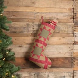 VHC Brands 20 in. Cotton Tan Dolly Star Primitive Christmas Patchwork Stocking thumbnail 3