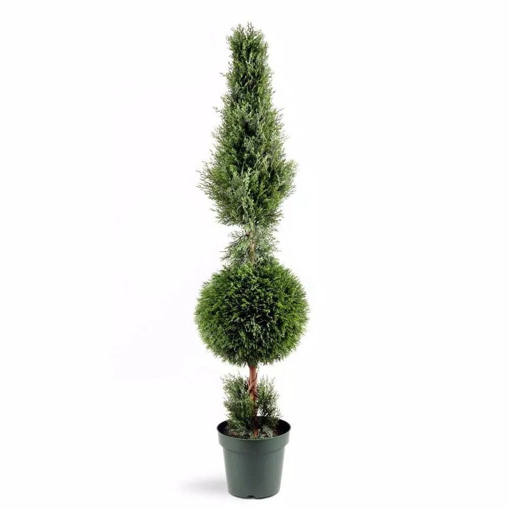 National Tree Company 5 ft. Artificial Juniper Cone and Ball Topiary Tree in Green Plastic Pot