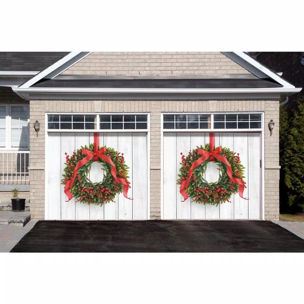 My Door Decor 7 ft. x 8 ft. Christmas Wreath Garage Door Banner Mural