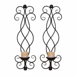 LITTON LANE 25 in. Black and Gold Iron Scrollwork Candle Sconce Set of 2 thumbnail 2