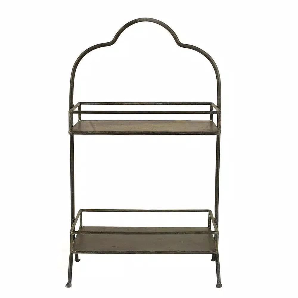 3R Studios Black Metal 2-Tier Decorative Tray with Handle, 17.75 in. H Rectangle Organizer