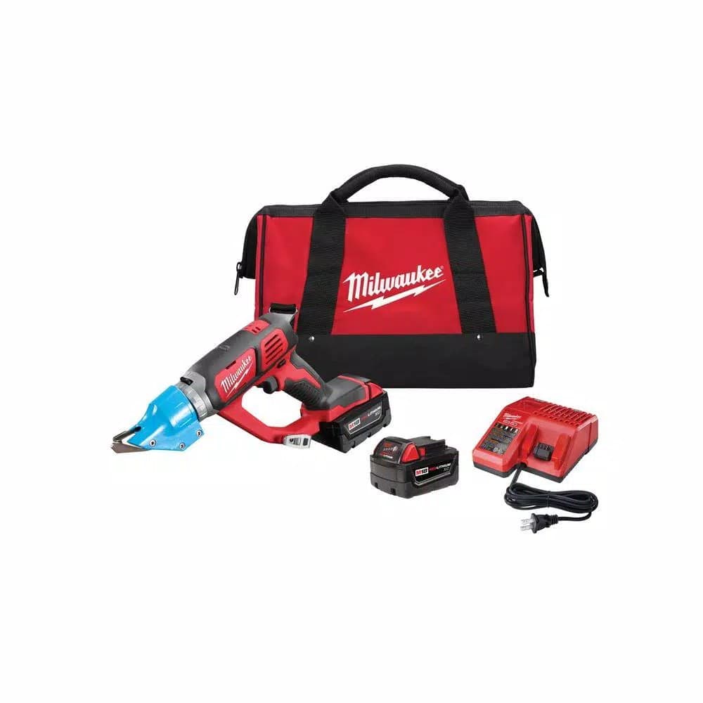 Milwaukee M18 18V Lithium-Ion 14-Gauge Double Cut Metal Shear Kit with (2) 3.0Ah Batteries, Charger, and Bag