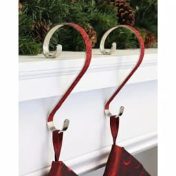 Haute Decor 6 in. Red Glitter Steel Stocking Scroll Holders, 2-Pack thumbnail 2