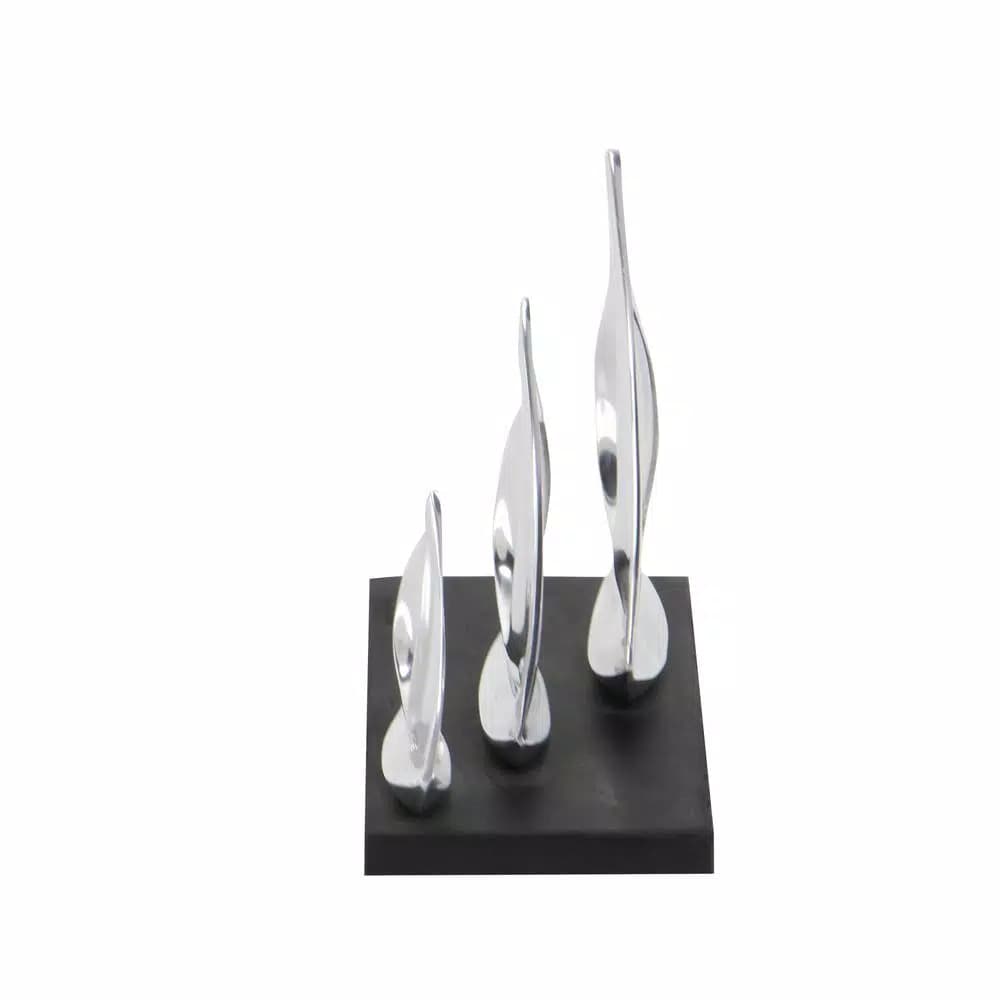 LITTON LANE 9 in. Stylized Sailboat Decorative Sculpture - Polished Silver Aluminum on Black Wood Base