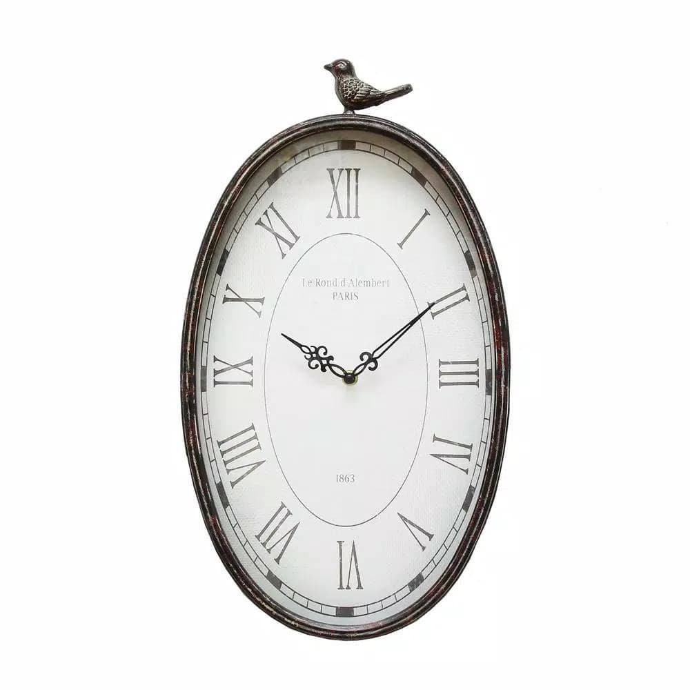 Stratton Home Decor Antique Oval Bird Wall Clock - Distressed Gunmetal & Espresso Finish