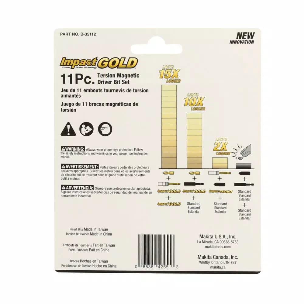 Makita Impact GOLD Torsion Magnetic Steel Insert Bit Set, 11-Piece