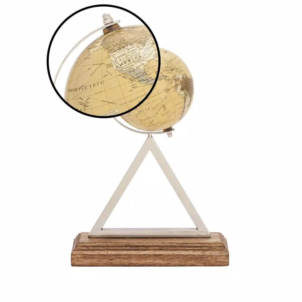LITTON LANE 14 in. Rustic Sepia Globe with Silver Triangular Stainless Steel Stand