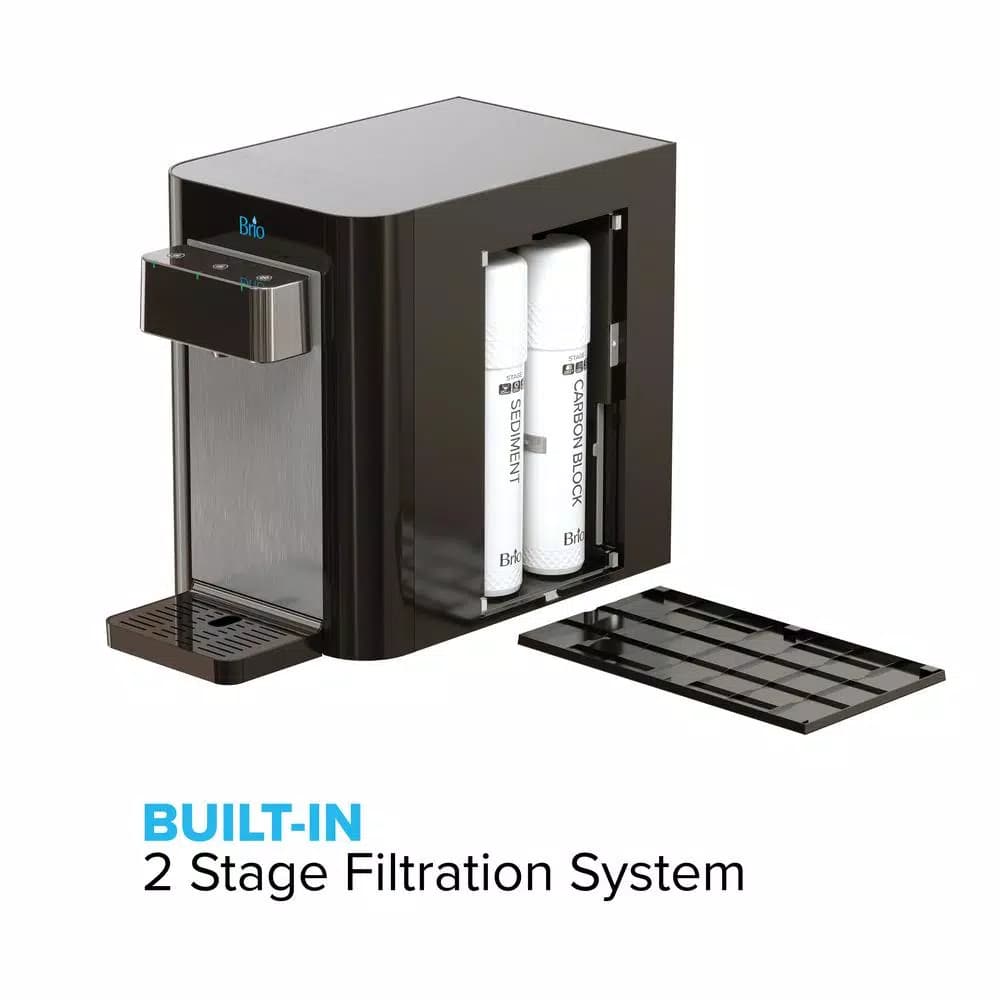 Brio Tri-Temp 2-Stage Countertop Bottleless Water Cooler with UV Self-Cleaning, Black